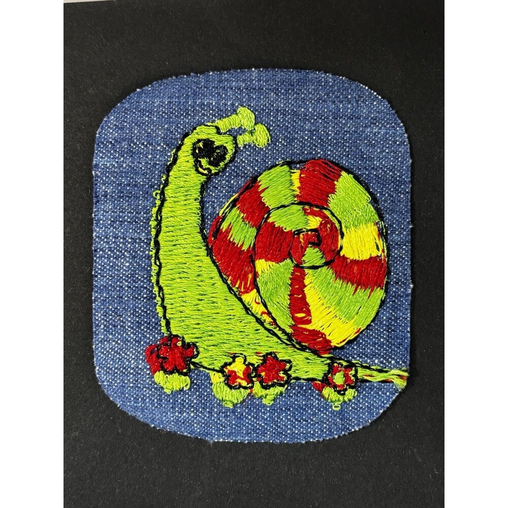 Vintage 1970s Snail Denim Patch Psychedelic Hippie Spiral Shell Embroidered